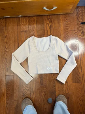 Offline aerie pink cropped ribbed workout gym top thumbnail 3