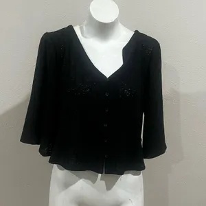 H&M black short sleeve button up cardigan thumbnail 2