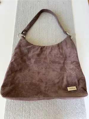 Bella Russo Taupe Brown Faux Suede Hobo Shoulder Bag Silver Accents thumbnail 3