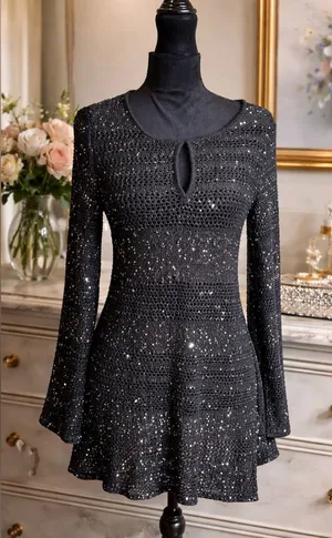 INC International Concepts Black Sequin Long Sleeve Dress thumbnail 1