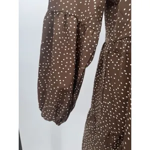 Baby Doll Polka Dot Tiered Midi Dress Brown Cream Balloon Sleeves Boho Western S thumbnail 5
