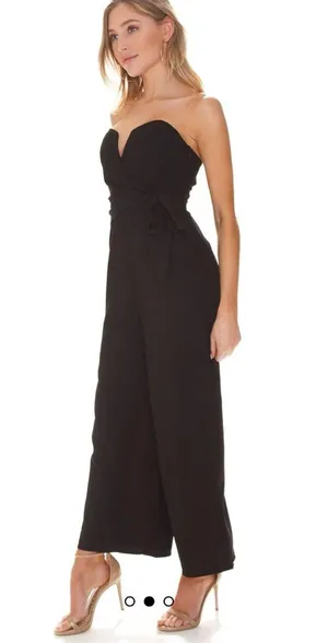 Astr The Label | Nwt Zion Strapless Tie Waist Wide Leg Jumpsuit In Black Large thumbnail 3