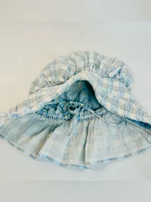 Vintage Large Prairie Sun Bonnet, Blue and White Plaid Flannel, One Size thumbnail 8