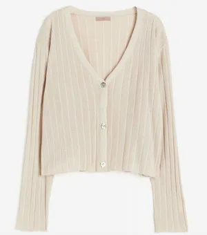 H&M Rib Knit Tan Cardigan Size M Long Sleeve Relaxed thumbnail 1
