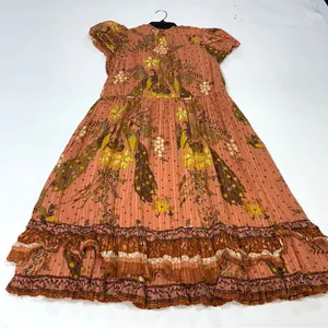 ULLA JOHNSON Remi Printed Tiered Midi Dress In Orange Cotton In Brown Size 2 thumbnail 6
