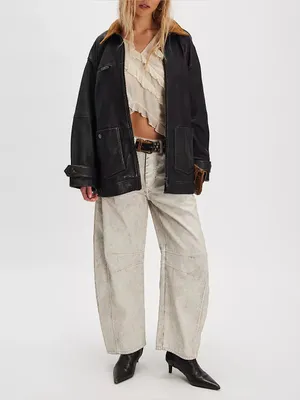 NWT Free People We The Free Good Luck Coated Barrel Jeans - white lightning - 28 thumbnail 3
