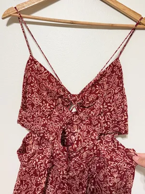 ZARA Paisley Floral Boho Dress Size Medium Side Cut out Burnt Orange thumbnail 7