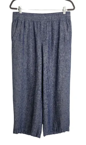 Old Navy Blue Linen Blend High Rise Cropped Wide Leg Pants Size Medium thumbnail 1