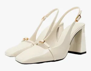 Zara Womens Cream Slingback Block Heels Square Toe Minimalist Chic Size 7 Mod thumbnail 1