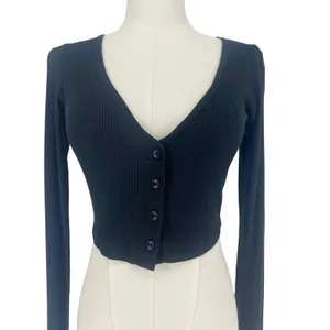 Alo Yoga Ribbed Cropped Whisper Cardigan Black Button Front XS thumbnail 4