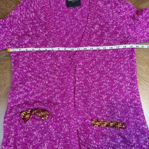 Le Superbe Silk Cashmere Beaded Pocket‎ Cardigan Sweater Fuchsia Space Dye Small thumbnail 9