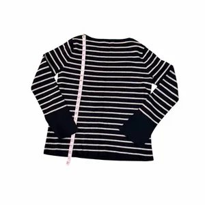 Navy & Gray Stripe Split Bell Cuff Long Sleeve Sweater Black Size M thumbnail 2