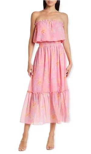 Ramy Brook Pasiley Printed Ashley dress Pink and Orange Strapless Dress size L thumbnail 1
