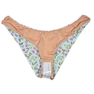 J Crew High Leg Cheeky Bikini Bottoms Floral Print Light‎ Blue Pink Size L thumbnail 3