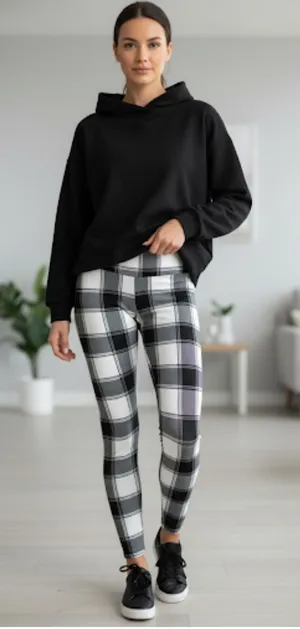 No‎ Boundaries Black White Plaid High Rise Leggings Juniors Size S 3-5 NWT thumbnail 1