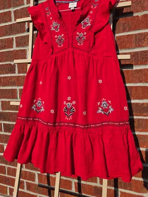 Knox Rose Red Floral Embroidered V-Neck Flutter Sleeve Dress | Size M thumbnail 5