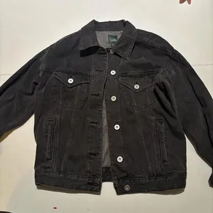 Black Washed Denim Trucker Jacket Oversized Vintage Grunge Streetwear XS thumbnail 2