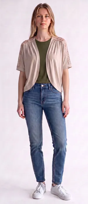 August Silk Lace Beige Cardigan Shrug Boho Chic PS Avant Garde Minimalist Indie thumbnail 1