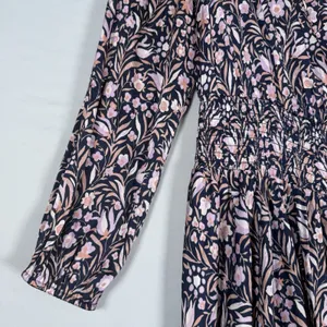 J Crew Dress Size-M Women Mini Dress Navy‎ Purple Smocked Waist Floral Fields thumbnail 10