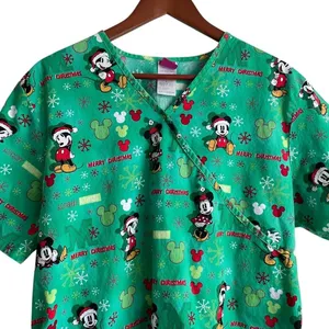 Micky Mouse Christmas Scrubs Disney Top L Medical Uniform Nurse Workwear‎ Dental thumbnail 3