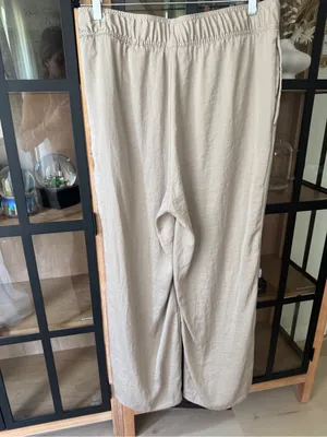 H&M satin pants high rise elastic waistband adjustable drawstring beige wide thumbnail 4