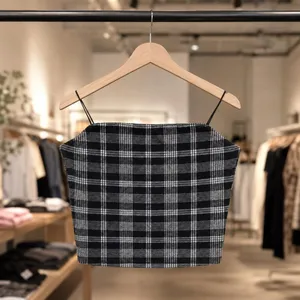 Popular 21 Black & White Plaid Spaghetti Strap Crop Top Y2K L thumbnail 3