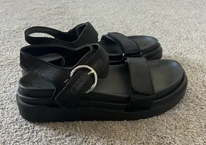 ZARA Sandals Black Leather Flatform thumbnail 1