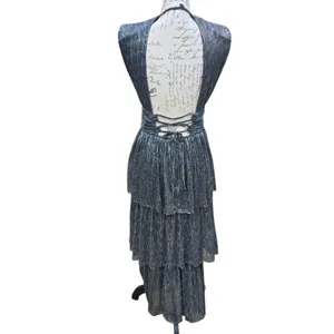 Sabina Musayev Bonita Dress Metallic Tiered Midi Plunge Sleeveless‎ Size XS thumbnail 4