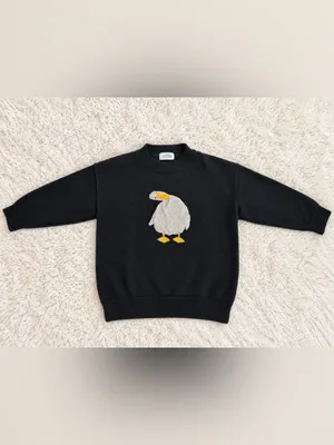 2IV&CDUPE Duck Goose Appliqué Oversized Knit Sweater – Dark Navy/Black – S/M thumbnail 4