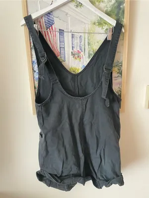 Free People We The Free Black High Roller Denim V-Neck Shortalls Overalls XS thumbnail 7