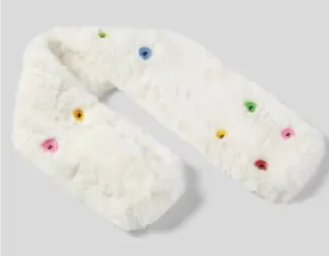 Halara Women White Faux Fur Decorative Button Scarf Winter Warm Snuggly One Size thumbnail 1