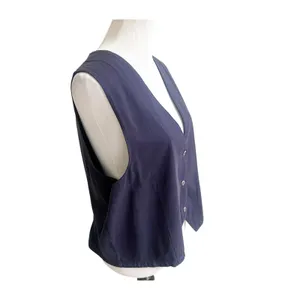 Vintage Au Coton Waistcoat Vest Women's Navy Sleeveless V-Neck Classic One Size thumbnail 4