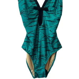Stüssy NEW RARE Green‎ Black Bow Open Back One Piece Swimsuit Vacation Beach S thumbnail 4