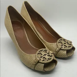 Tory Burch Sexy Tan Peep-Toe Wedge Heel Shoes **Size 8.5** 🔥🔥 thumbnail 1