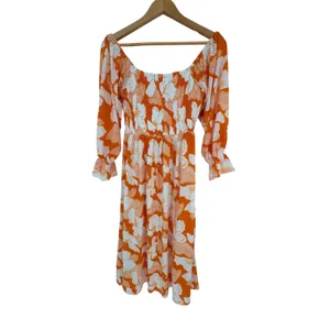 Sugar + Lips‎ Floral Smocked Midi Dress Small Orange White Cottagecore Boho thumbnail 2
