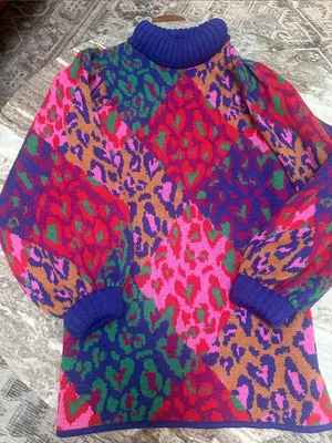 The Farm Rio Mixed Leopard Pop Sweater Oversized Dress Wool Blend Sz S thumbnail 5