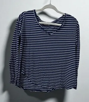 Hollister Womens Navy & White Striped Long Sleeve V-Neck Shirt Small Casual Top‎ thumbnail 1