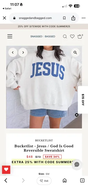 Jesus/ God is Good Reversible Mock Neck Gray thumbnail 3