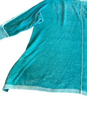 Sundance Teal Mint Trim V Neck Cotton Sweater Sleeve Oversized Medium Women's thumbnail 11