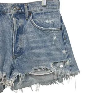 Agolde Light Blue Distressed Denim Jean Shorts thumbnail 9