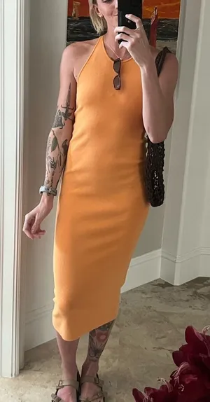 ALC Frank Orange Ribbed Midi Dress thumbnail 1
