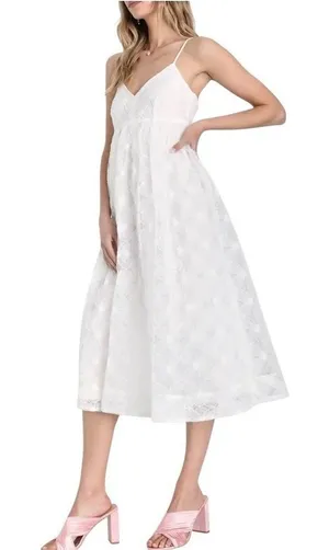 Lulus Floral Lace Midi Dress XS White Bridal Shower Wedding Smocked Coquette NWT thumbnail 1