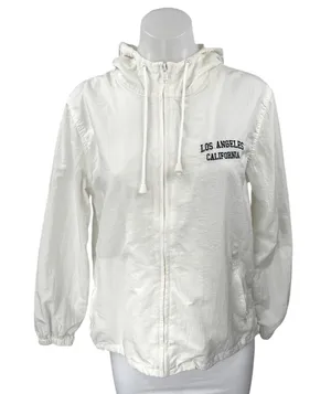 Brandy Melville J. Galt White Los Angeles Hoodie Hooded Windbreaker Jacket Sz S thumbnail 1