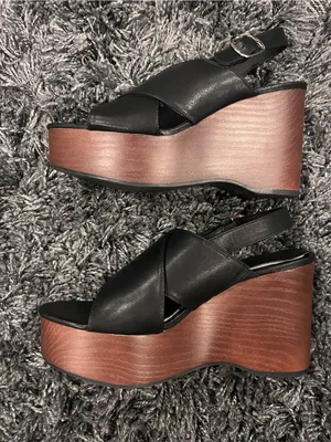 🌺Universal Threads NAOMI WOOD WEDGE BLACK SANDALS SIZE 9.5🌺 thumbnail 4