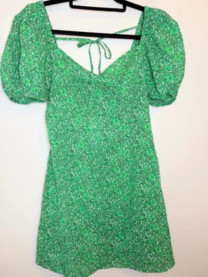 Urban Revivo Green Floral Puff Sleeve Cotton Mini Dress NWT M US 6 thumbnail 1