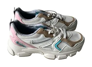 Streetwear Society Womens Chunky Platform Sneakers White Tan‎ Pink Teal Size 8 thumbnail 1
