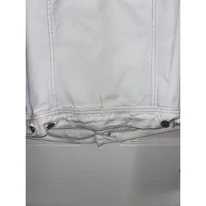Free People White Distressed Denim Jacket Knit Sleeves Indie Sleaze Crop M thumbnail 5