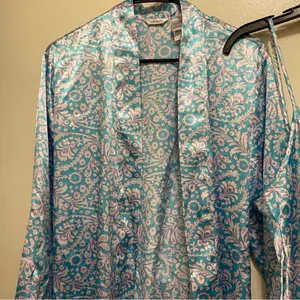 Vintage Adonna Womens Paisley Short Nightgown And & Robe Set L 42” Blue Floral thumbnail 3