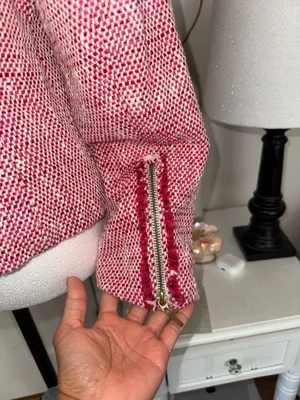 Zara Pink Tweed Fringe Blazer Jacket Size Medium thumbnail 6