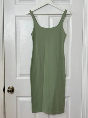 Zara Sage Green Bodycon Midi Dress Minimalist Quiet Luxury Chic Sleeveless M thumbnail 2